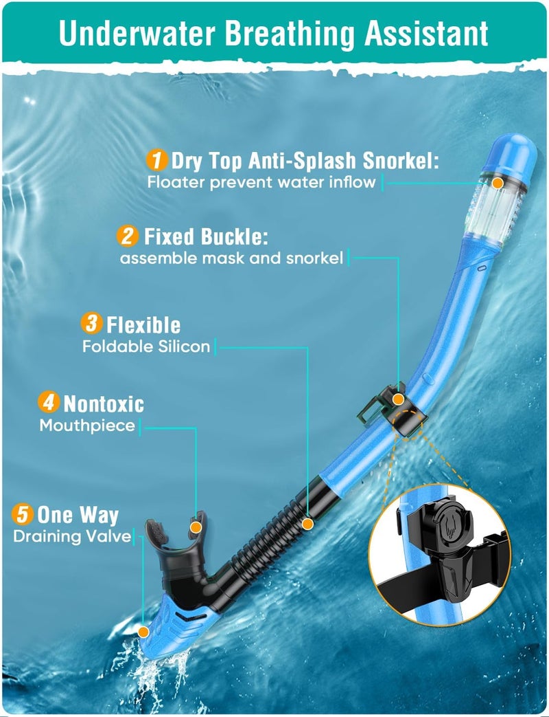 Seovediary Snorkel Set Adults Snorkeling Gear Anti-Fog Panoramic View Swim Mask Dry Top Snorkel Kit with Carry Bag for Snorkeling Scuba Diving Swimming Travel - Image 4